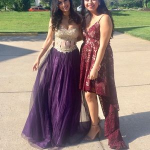 Windsor Gold Bustier Eggplant Tulle Prom Dress